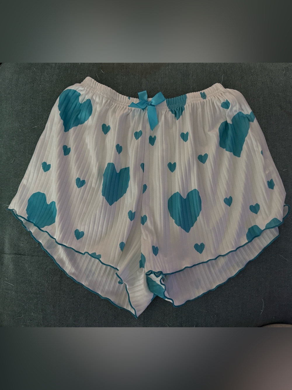 White and Teal Heart Print shorts small